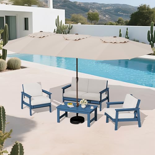 HDPE Patio Furniture Set with 15FT Double Side Patio Umbrella (5 Count)