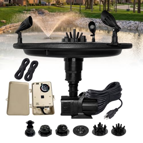 1 4 HP Floating Fountain & Aerator for Ponds and Lakes with 100 ft Cord (1/4 HP Pump / Color Changing Lights W/ Control Box)