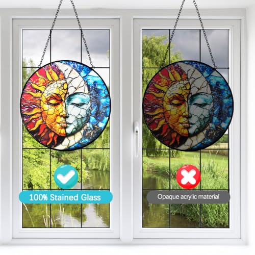 Sun and Moon Suncatcher Stained Glass Window Hanging (Sun and Moon Decor)