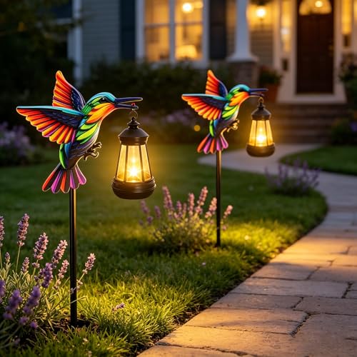 2 Pack Hummingbird Solar Garden lights Outdoor Waterproof