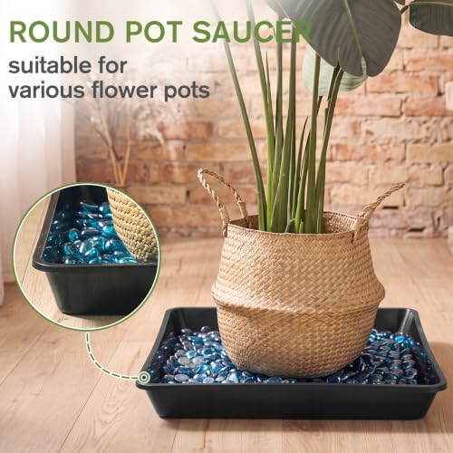 12 Pcs Plastic Plant Saucers Tray (Black / 12 Inch / Square)
