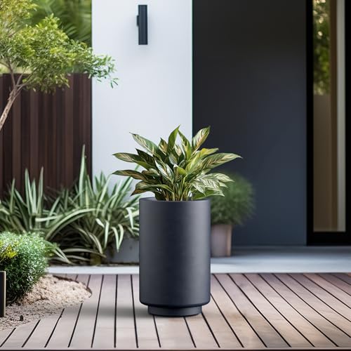 Small Round Tapered Charcoal Concrete Planter 15.7" Tall (Charcoal / 9.8"Dia x 15.7"H)