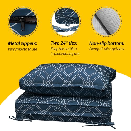 Outdoor Chair Cushions (Slate Blue Vine Trellis / 24"x24"x5" / 24"x13.5")