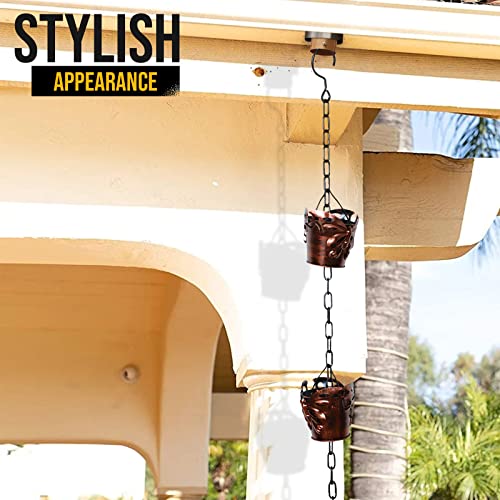 8.5FT Butterfly Iron Rain Chain for Gutters and Rain Barrel+Adapter (Bronze)
