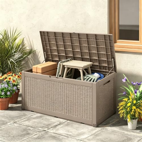 110 Gal Outdoor Storage Box Waterproof Lockable (110 Gallon / Medium Gray)