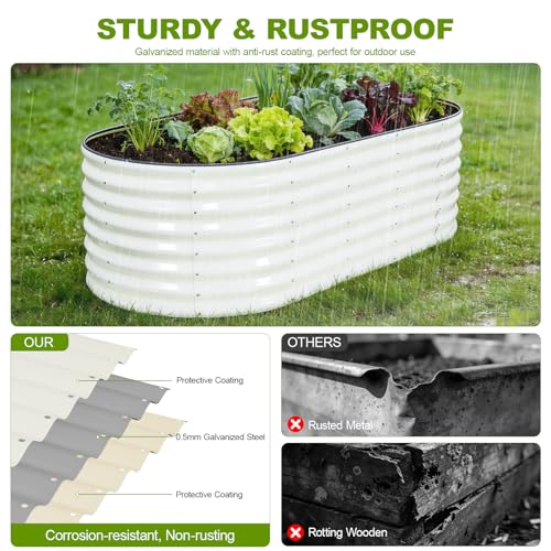 24" Tall Galvanized Raised Garden Bed Outdoor (Pearl White / 6×3×2ft (1 Pack))