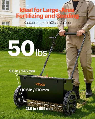 Broadcast Spreader 50 lbs Capacity Drop Spreader with Hopper Grate (50LB / Black)