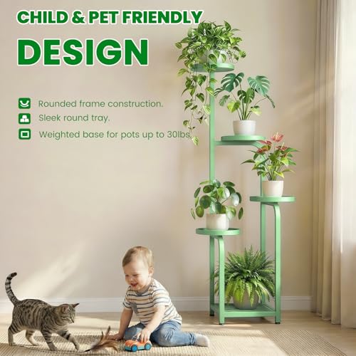 Tall 5 Tier Square Plant Stand Indoor Outdoor (Sage Green / 5-Tier Square Base)