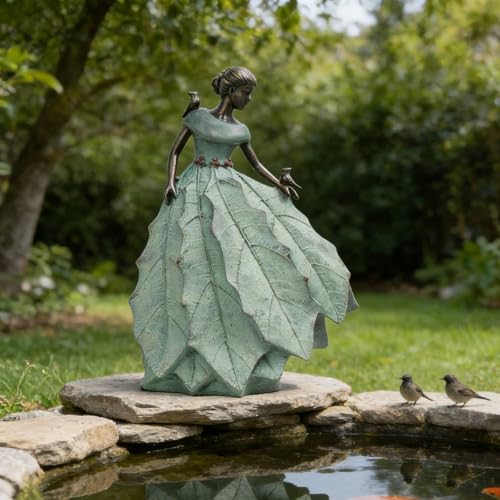 Fairy Garden Statue Maiden Home Decor 14.5 Inch Table Decoration (Green-14.5 Inch)
