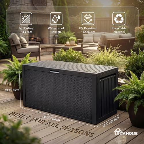 95 Gallon Large Outdoor Deck Box (Black / 90 Gallon Maze Pattern)