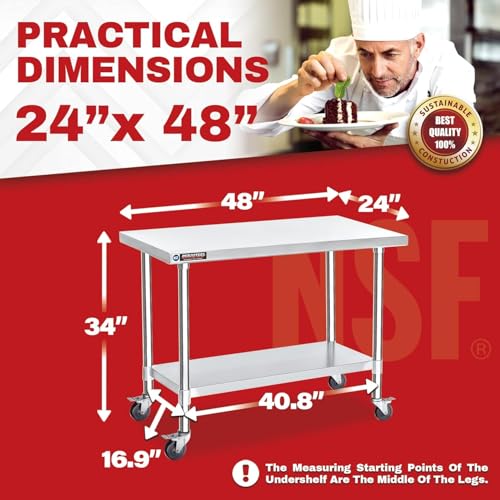 24x48 NSF Stainless Steel Cart Work Table (24" x 48" / Table Cart with Casters)