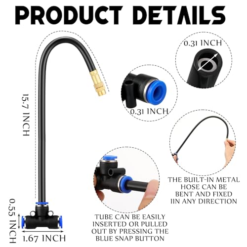 15 Pcs Brass Misting Nozzles Tee with 16" Built in Hose for 0.32" (16 Inch)