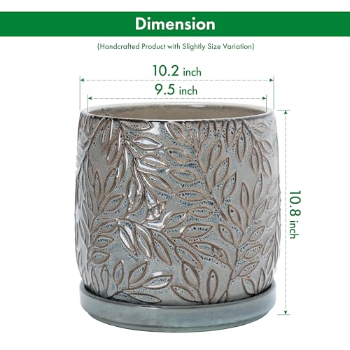 Embossed Leaves Ceramic Planter (10 Inch / Graphite Blue)