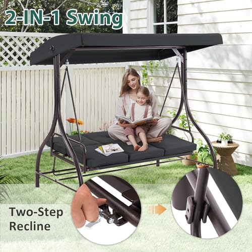 3 Seat Outdoor Patio Swing Chair (Black)