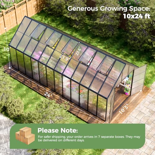 24x10x10 FT Polycarbonate Greenhouse with 5 Roof Vents (24x10x10 FT)