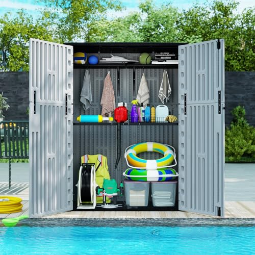 57 Cu.ft Outdoor Storage Cabinet with One Tool Kit (Gray-57 cu ft)