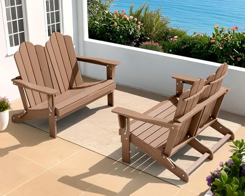 HDPE All Weather Folding Adirondack Bench Set of 2 (Brown / 2 pack bench)