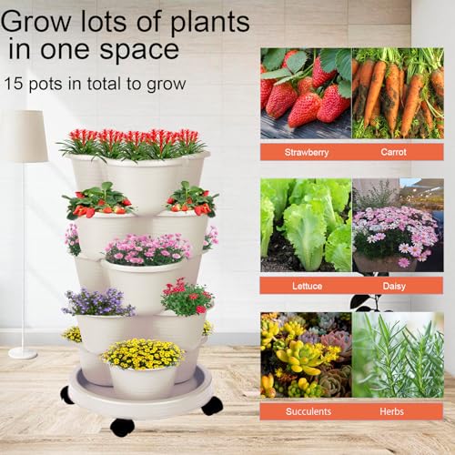 5 Tier Vertical Garden Tower Stackable Planter for Strawberries
