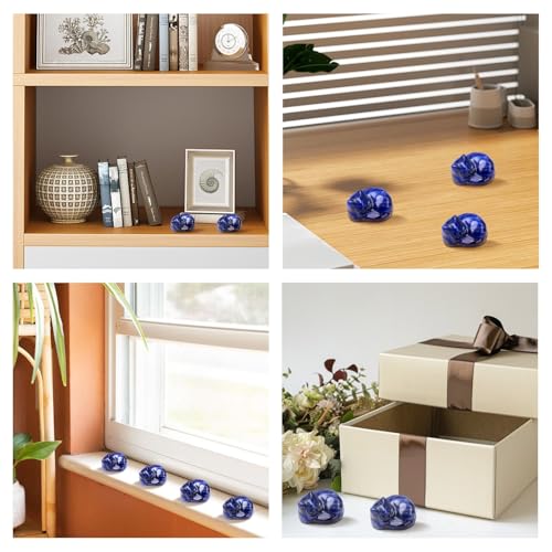 Sodalite Cat Healing Crystals Figurine Sleeping Cat Hand Carved Cute Statue Polished Stone Sculpture Reiki Office Room Bedroom Desk Home Decoration Gifts 1.6" (O-sodalite)