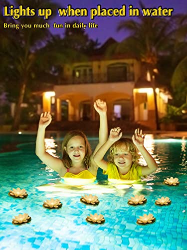 9 Pcs 3.94 in Floating Lotus Lights with Battery (3.94 Inch / White, Yellow Light)