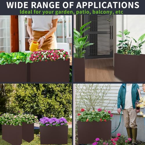 Metal Tall Long Planter Box Large Rectangular Planter Flower Pot with Drainage Holes for Indoor Outdoor Deck Porch Garden Home Patio Front Door