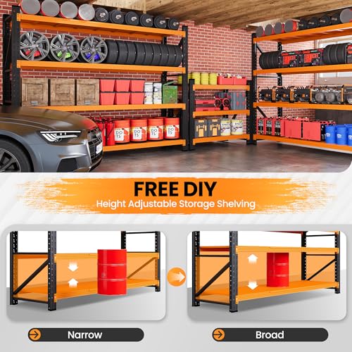 79” Wide Heavy Duty Metal Garage Shelving (Black Orange / 79"Wx24"Dx79"H)