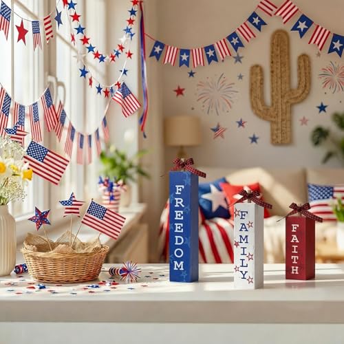 Smile 3 Pcs Wooden Veterans Day Patriotic Memorial Day Indoor Decorations (Memorial)