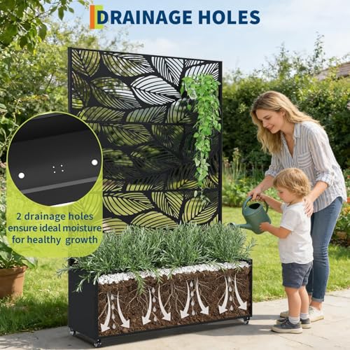 Metal Planter Box with Trellis and Wheels 71"x47"x16"