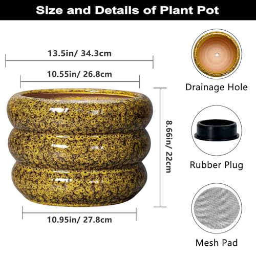 Ceramic Pots for Plants (13 Inch / Leopard Print Yellow)