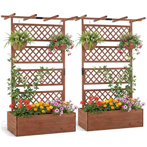 Raised Garden Bed with Trellis 2 Pack (Brown / 60"Lx22"Wx72"H)