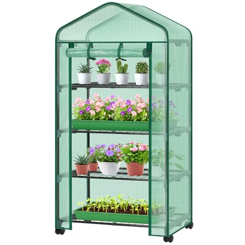 Small Greenhouse for Indoor Outdoor with Wheel (Green / Large)