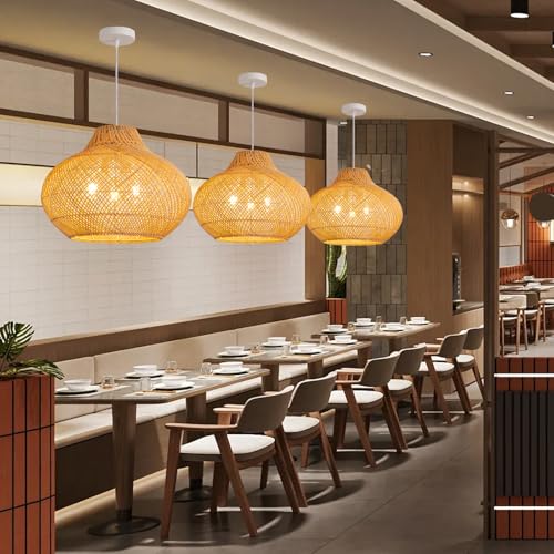 18.9" Rattan Pendant Light (Metal+Rattan / 18.9" 3-Light)