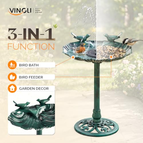 Pedestal Bird Bath with Solar Fountain (Green Shell)