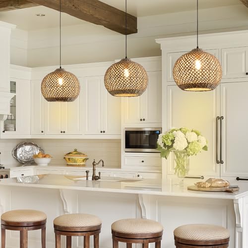 13.79" Rattan Pendant Light Fixture Farmhouse Seagrass Chandelier (1-Light 13.79 inch)