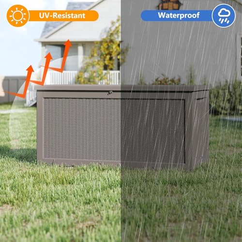 320 Gallon Deck Boxes Outdoor Waterproof (Light Brown / 320 GAL)