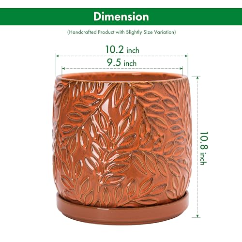 Embossed Leaves Ceramic Planter (10 Inch / Pumpkin)