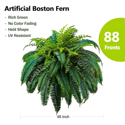 2 Pack Artificial Boston Ferns Outdoor (48"-88 Leaves)