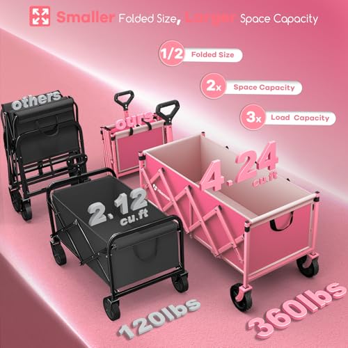 34'' Extra Long Folding Portable Wagon Cart (Pink)