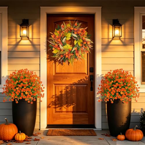 2 Pack Fall Artificial Flower Topiary Balls with Ground Spike (Camellia)