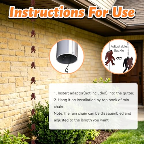 10.7FT Rain Chains for Gutter with 10 Orangutan Cups (Orangutan)