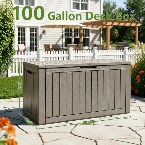 100 Gallon Outdoor Storage Box Waterproof Deck Box for Patio (Grey / 100 Gallon)