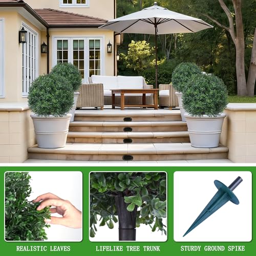 2PCS 24" Artificial Boxwood Topiary Ball Trees with Ground Spike (Boxwood)
