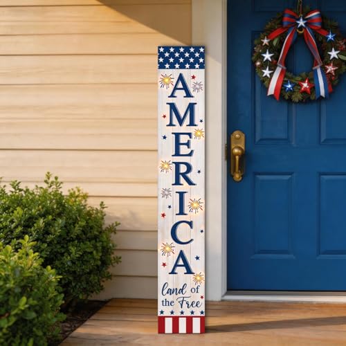 4th of July Welcome Sign with LED Lights (White / 7.8" x 47.2" / Independence Day)