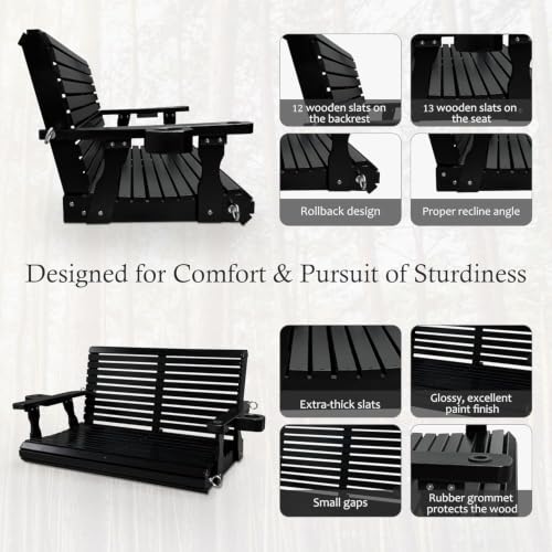 Wooden Porch Swing 2 (Iron Black / 4 FT Extra Large)