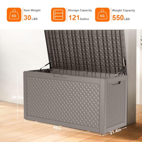 120 Gallon Waterproof Outdoor Resin Deck Box (Grey / 121 Gallon)
