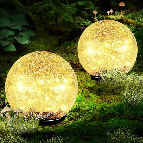 Garden Solar Ball Lights Outdoor Waterproof 80LED Cracked Glass Globe 5.9'' (5.9 Inch)