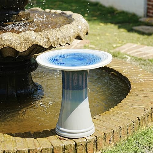 Ceramic Bird Bath for Outdoors (Sky Blue)