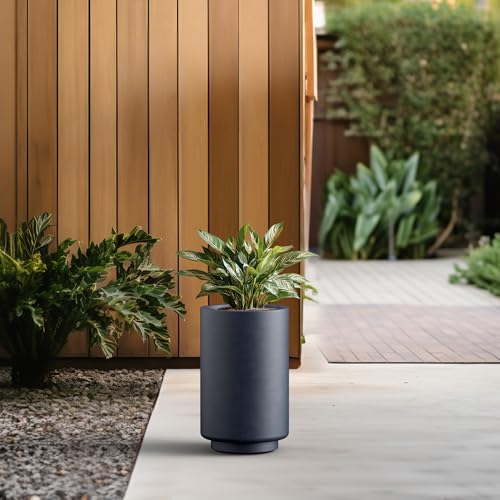 Small Round Tapered Charcoal Concrete Planter 15.7" Tall (Charcoal / 9.8"Dia x 15.7"H)
