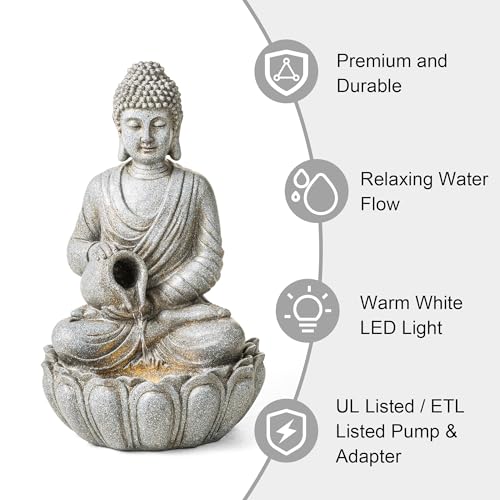 Buddha Fountain Outdoor 20.5" H (Concrete Buddha W/Lotus Basin / 20.5"H)