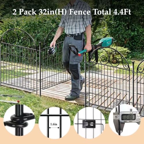 Tall Garden Animal Barrier Fencing with Gate (32''(H)-2panels-4.4ft(L))